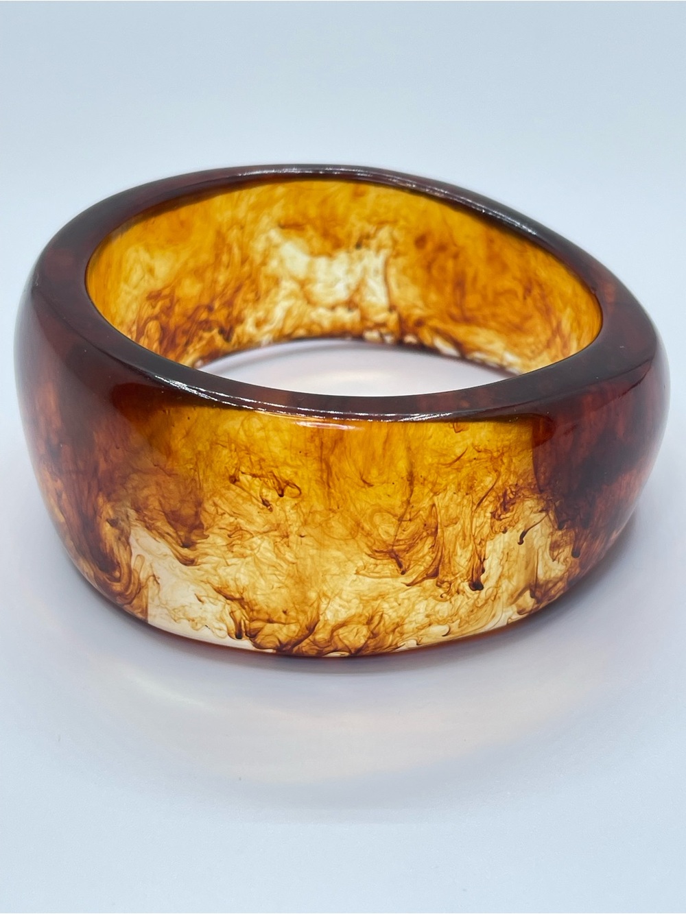Faux Tortoise Shell Wide Bangle Bracelet Bold Statement Modern Streatwear Boho
